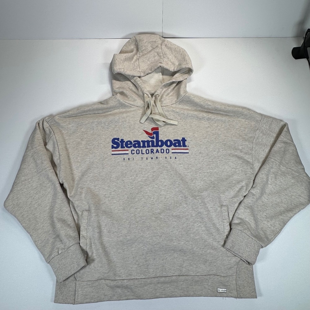 Techstyles Steamboat Colorado Ski Town USA Hoodie Oatmeal Beige XL Drop Shoulder